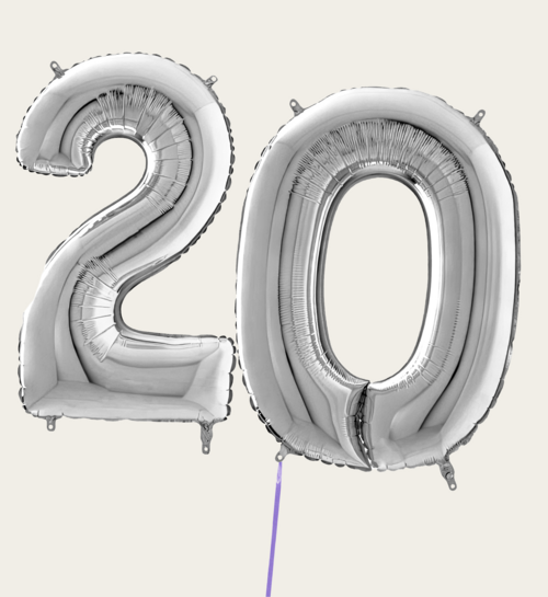 Cijferballon 20 Jaar Zilver XL