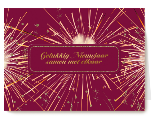 nieuwjaarskaart met tekstkader op vuurwerk