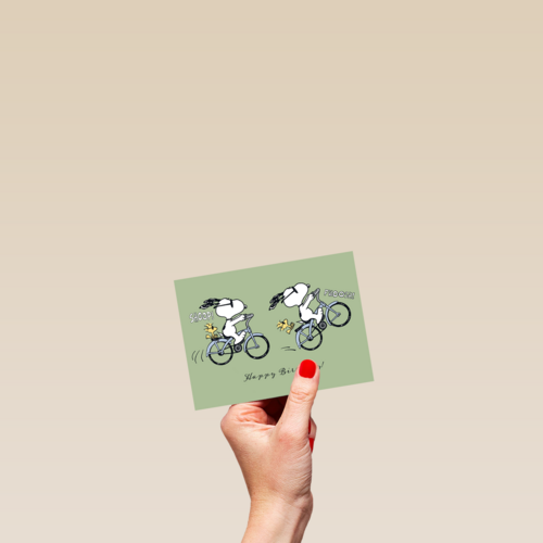 Snoopy verjaardagskaart fiets