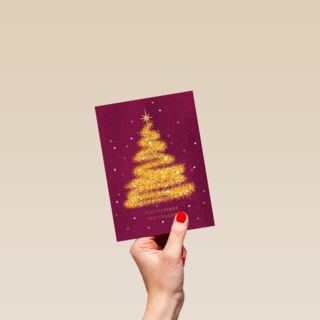 kerstkaart klassiek gouden kerstboom