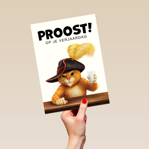 Puss in boots verjaardagskaart proost