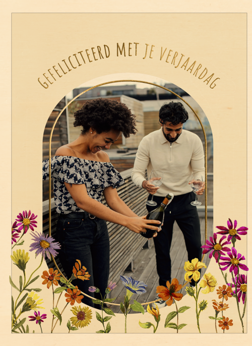 Houten Kaart Verjaardagskaarten | Verjaardagskaart Vrouw Bloemen En Foto