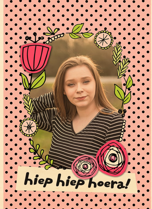 fotokaart verjaardag meisje vrouw hiep hiep hoera