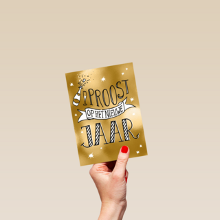 nieuwjaarskaart hip goud proost op het nieuwe jaar