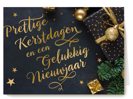 Kerstkaart chique zwart goud