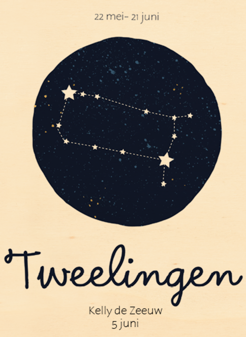 verjaardag kaart sterrenbeeld tweelingen