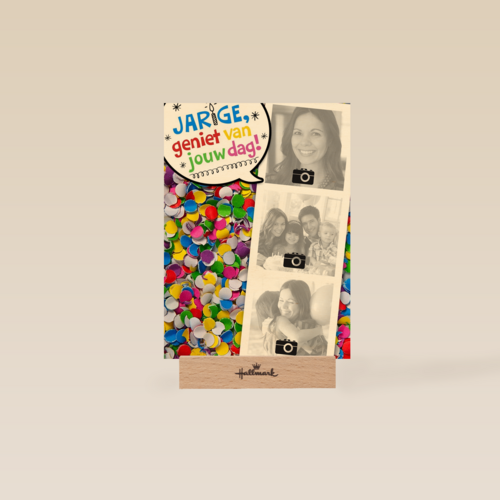 fotokaart jarige gekleurde confetti