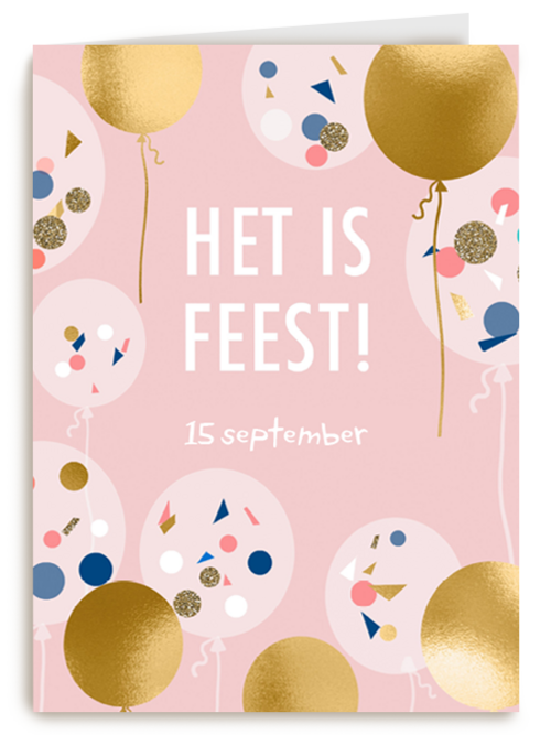 Uitnodiging feest of housewarming gouden ballonnen