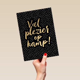 op kamp kaart zwart goud veel plezier op kamp