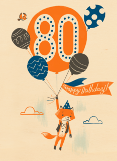 een vos met ballon om 80 jaar te vieren