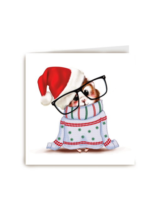 kersthamster met bril en kerstmuts