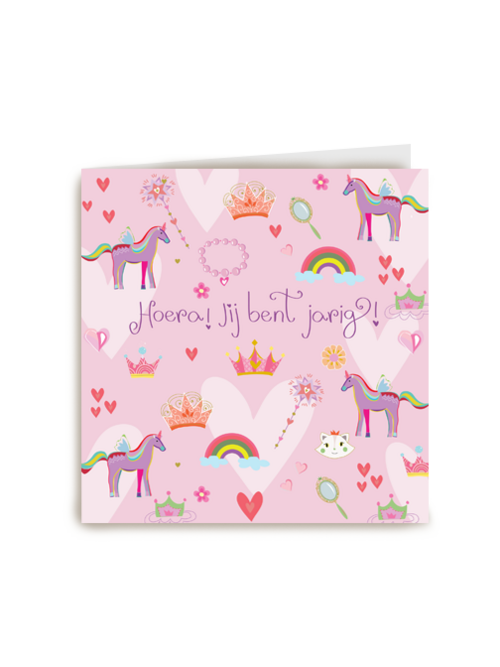 Verjaardagskaart roze met unicorns