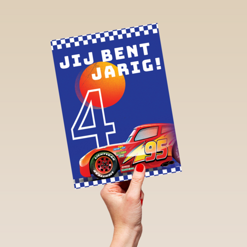 Cars verjaardagskaart Bliksem McQueen 4 jaar