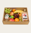 Fruitmand Cadeaubox met Fruitsap en Notenmix