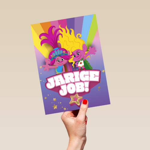 Verjaardagskaart Trolls jarige job