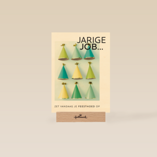 kaart voor de jarige job zet vandaag je feesthoed op