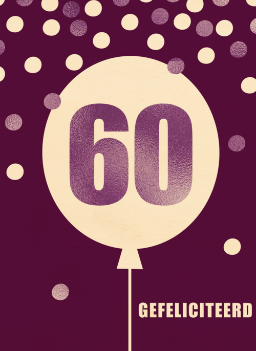 Verjaardagskaart leeftijden 60 lila ballon