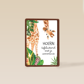 Hoera giraffe gefeliciteerd met je communie