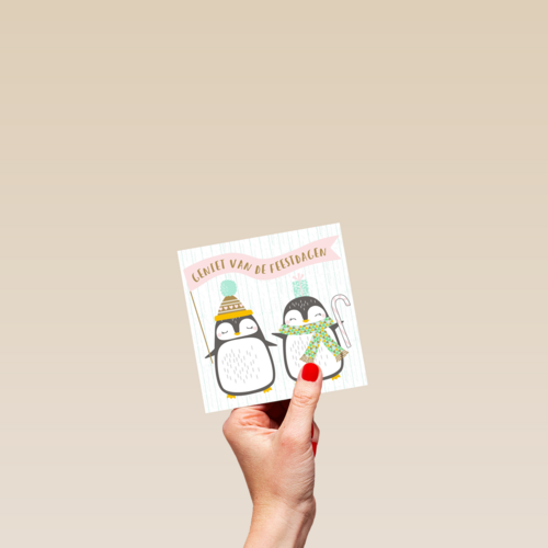 kerstkaart pinguins geniet van de feestdagen
