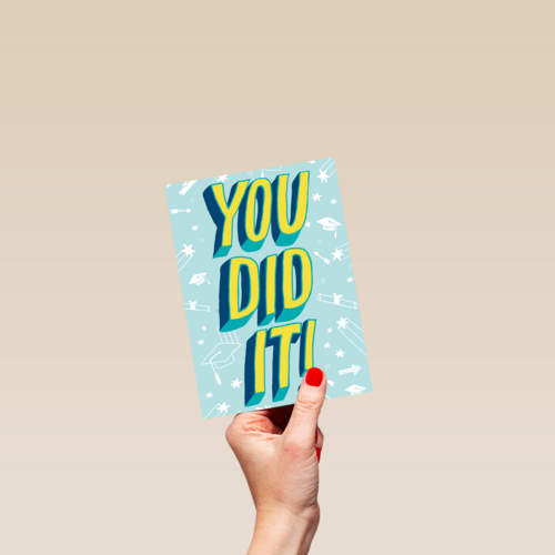 Geslaagdkaart you did it blauw met geel