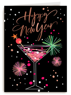 nieuwjaarskaart klassiek cocktailglas happy new year