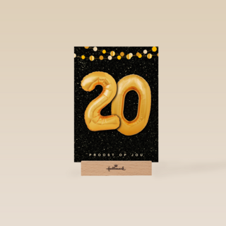 Verjaardagskaart leeftijden 20 ballonletters