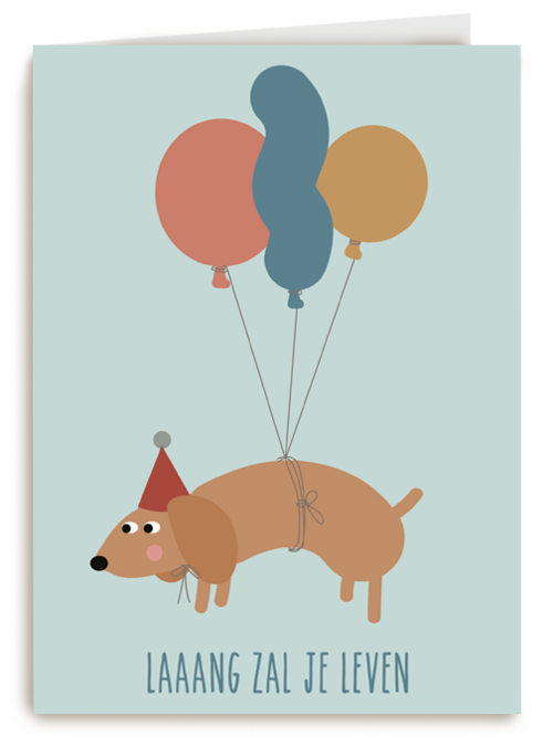 Verjaardagskaart teckel met ballonnen