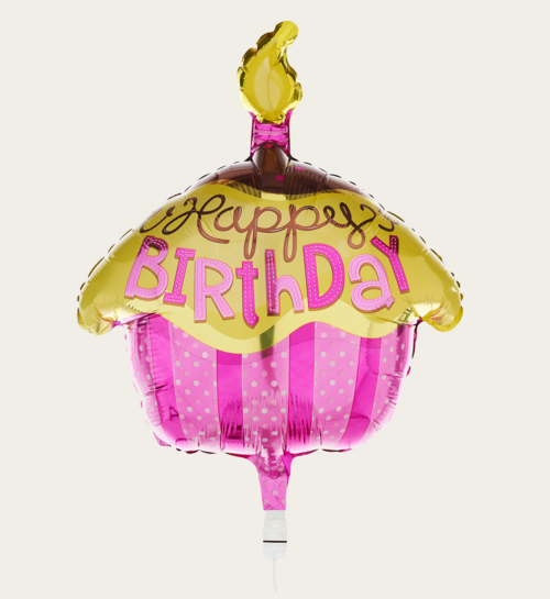 Ballon Happy Birthday Cupcake Roze Goud