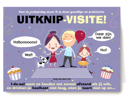 Verjaardagskaart vrouw grappig Uitknip visite corona