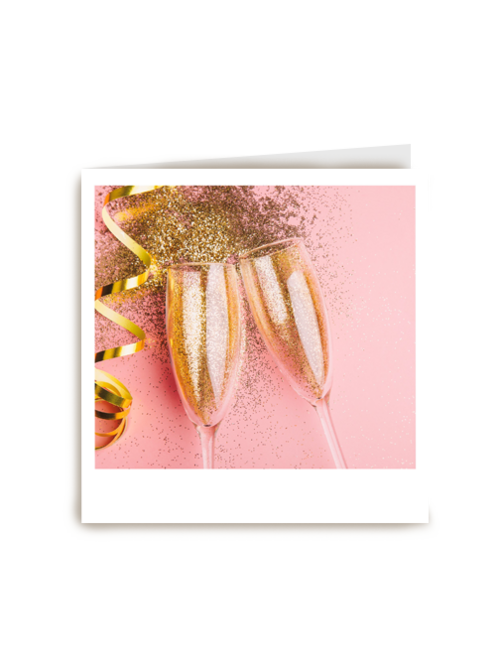 Verjaardagskaart vrouw hip champagne en glitters Polaroid