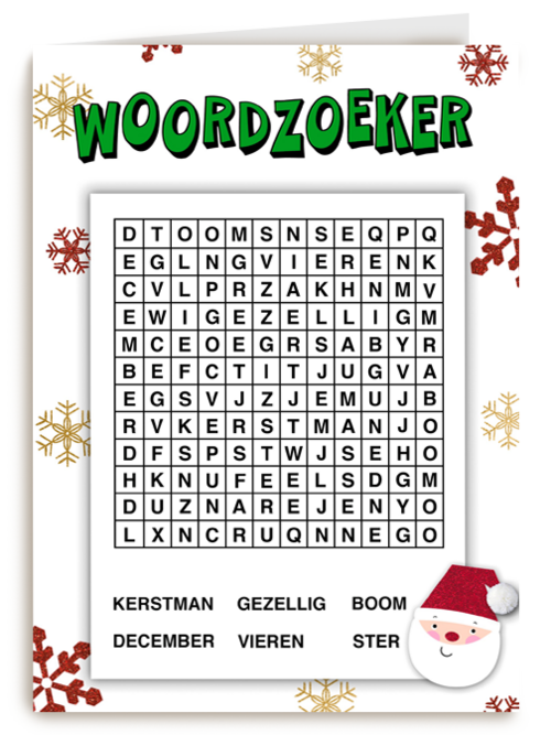 Kerstkaart hart onder de riem Woordzoeker