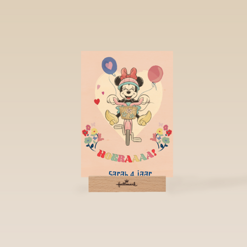 Verjaardagskaart Minnie Mouse op fiets