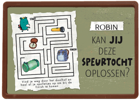 op kamp kaart met de tekst kan jij deze speurtocht oplossen