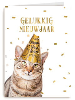 nieuwjaar kaart kat gelukkig nieuwjaar