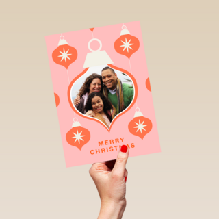Roze rode kerstbal fotokaart