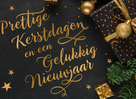 Kerstkaart chique zwart goud