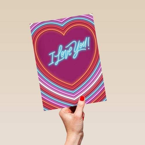 Valentijn kaart I love you neon stijl
