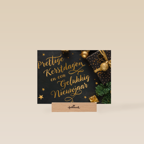 Kerstkaart chique zwart goud