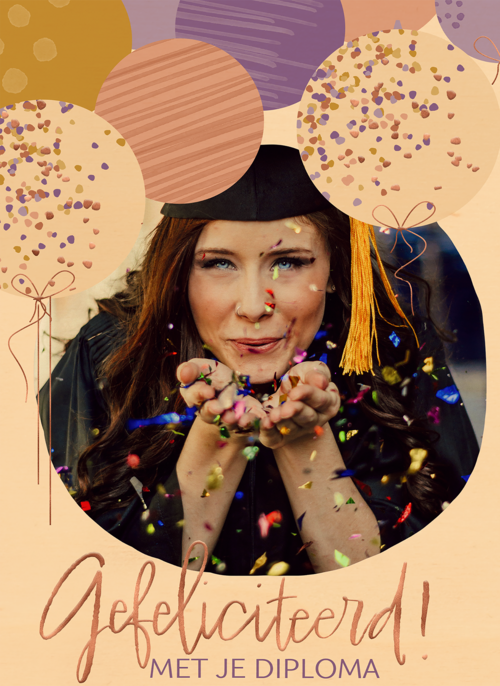 Houten Kaart Diploma | Houten Kaart Hallmark | Diploma | Geslaagd Gefeliciteerd Ballon Fotokaart