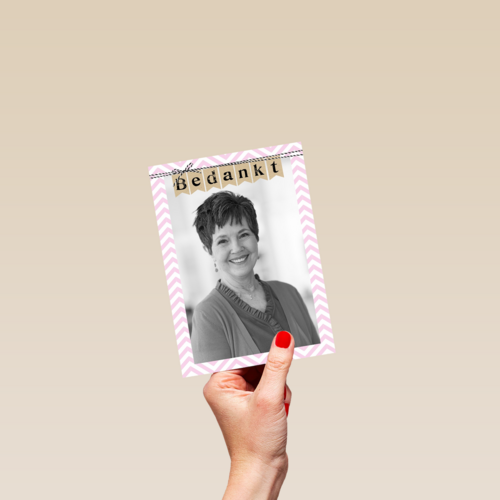fotokaart bedankt roze rand met streep
