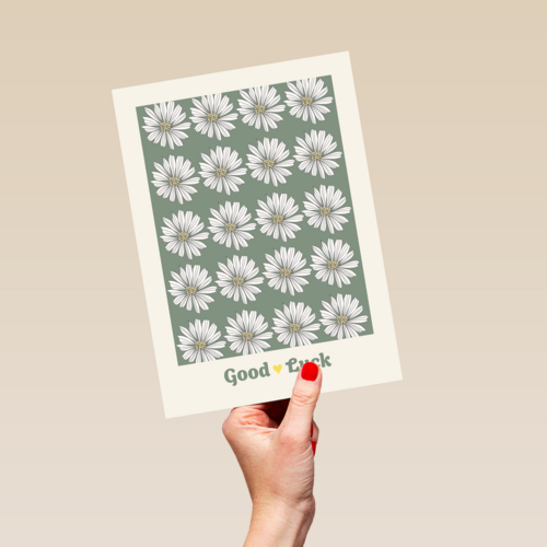 Good luck kaart met witte bloemetjes