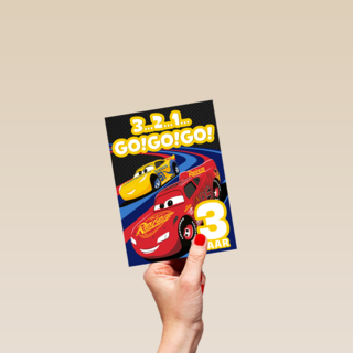Cars verjaardagskaart bliksem McQueen 3 2 1 gogogo