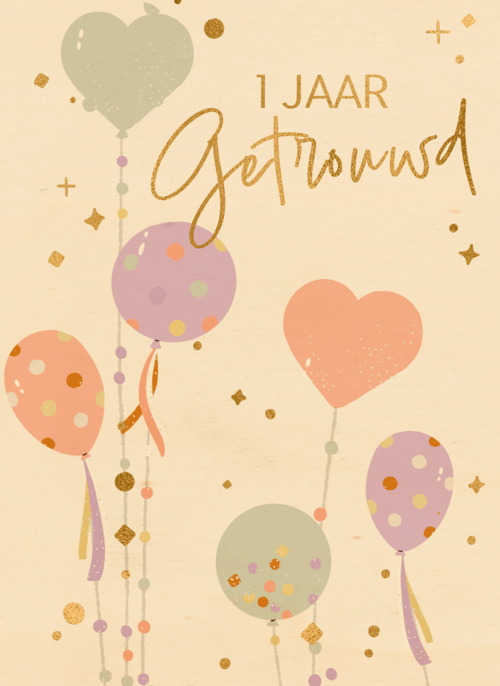 Houten Kaart Huwelijksjubileum | Houten Kaart Hallmark | Huwelijksjubileum | Ballonnen 1 Jaar Getrouwd