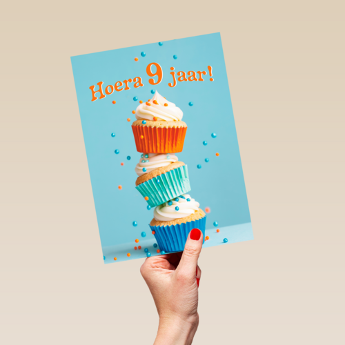 Hoera 9 Jaar cupcakes