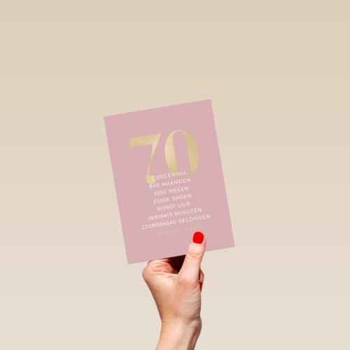Verjaardagskaart 70 roze gouden letters