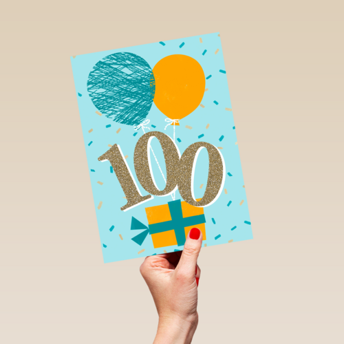 verjaardagskaart 100 jaar met ballonnen