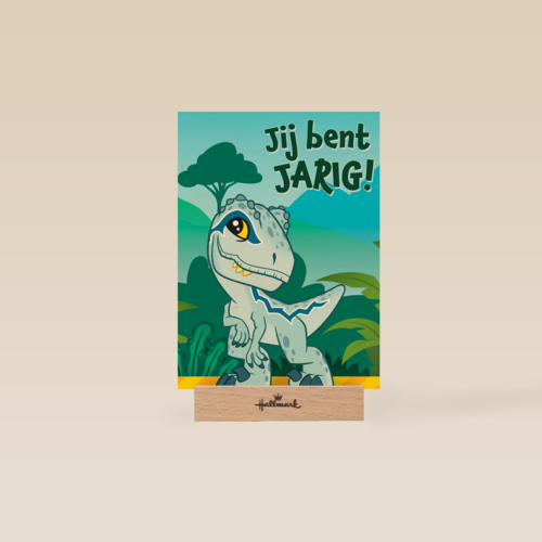 Blauwe dino verjaardagskaart