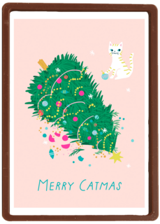 kerstkaart met kerstboom merry catmas