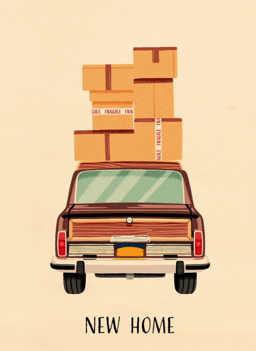 Houten Kaart Felicitatie Nieuwe Woning Samenwonen | Houten Kaart Hallmark | Felicitatie Nieuwe Woning Samenwonen | New Home Car With Boxes