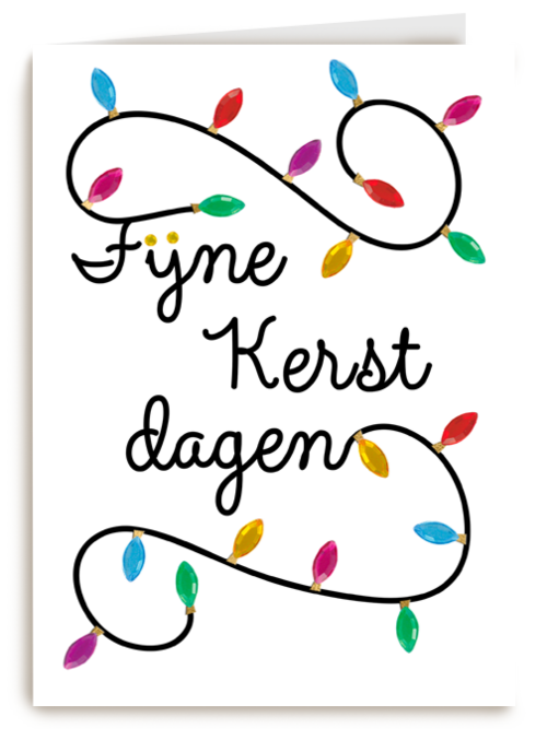 kerstkaart klassiek snoer met lampjes fijne kerstdagen